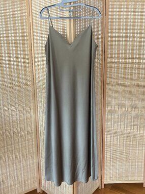 Uniqlo Slip Midi Dress Gold Gray-Green Large
